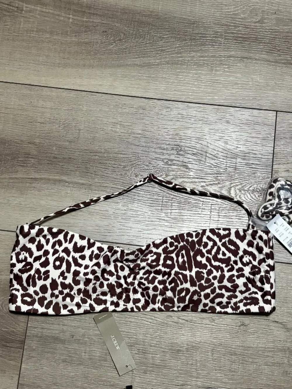 J. Crew Brown and Cream Leopard Print Bandeau Bikini